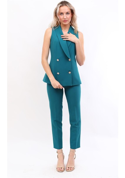 Abiye Yelek & Boru Paça Pantolon Takım-Petrol modelleri