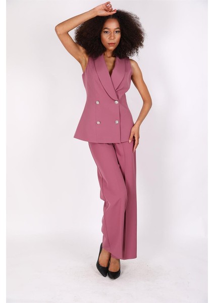 Abiye Yelek & Bol Paça Pantolon Takım-Rose