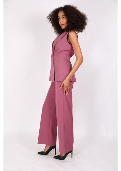 Abiye Yelek & Bol Paça Pantolon Takım-Rose fırsatları
