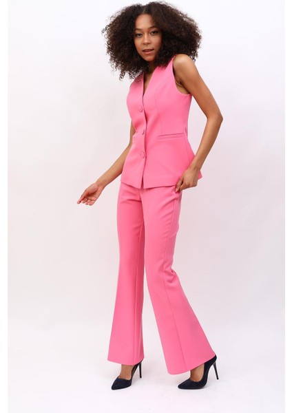 Uzun Klasik Yelek & Ispanyol Paça Pantolon Takım-Pembe fiyatları