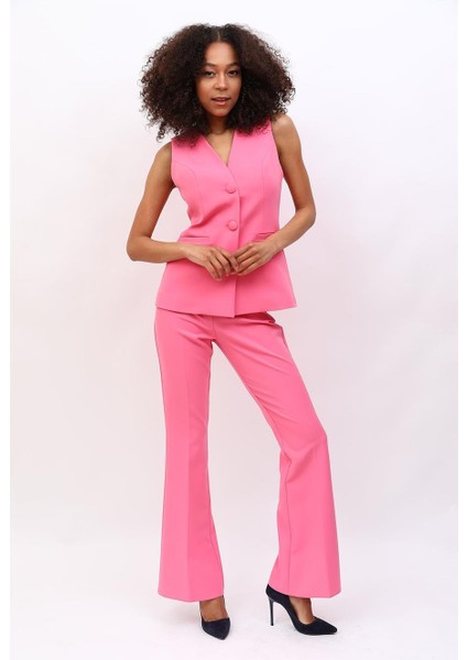 Uzun Klasik Yelek & Ispanyol Paça Pantolon Takım-Pembe modelleri