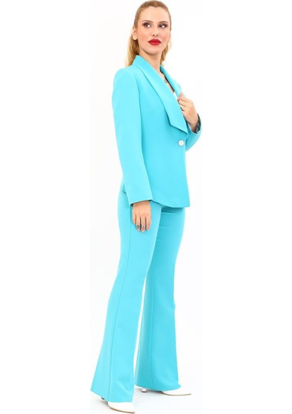 Amerikan Yaka Klasik Ceket & Ispanyol Paça Pantolon-Turkuaz fırsatları