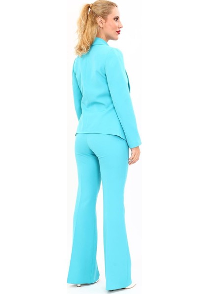 Amerikan Yaka Klasik Ceket & Ispanyol Paça Pantolon-Turkuaz indirimleri