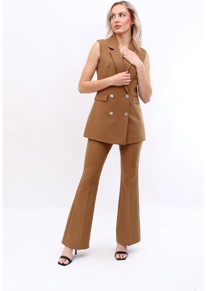 Blazer Yelek & Ispanyol Paça Pantolon-Camel