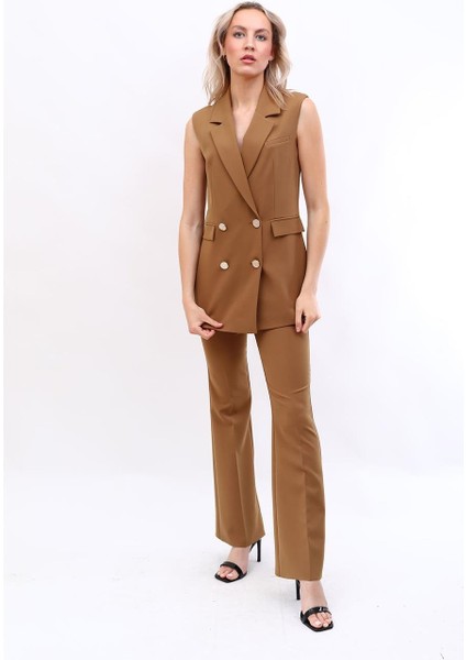 Blazer Yelek & Ispanyol Paça Pantolon-Camel fiyatları