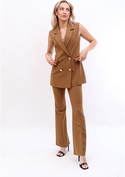 Blazer Yelek & Ispanyol Paça Pantolon-Camel modelleri
