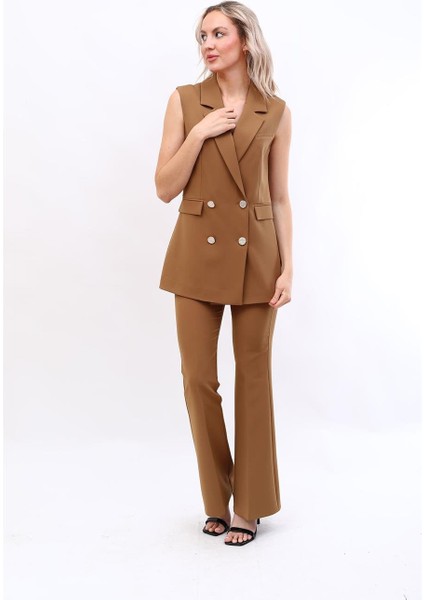 Blazer Yelek & Ispanyol Paça Pantolon-Camel indirimleri