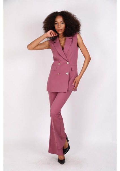 Blazer Yelek & Ispanyol Paça Pantolon-Rose