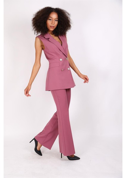 Blazer Yelek & Ispanyol Paça Pantolon-Rose fırsatları