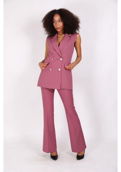 Blazer Yelek & Ispanyol Paça Pantolon-Rose indirimleri