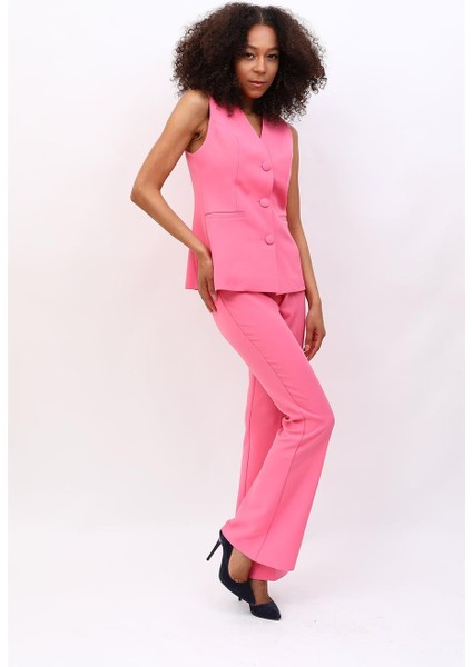 Uzun Klasik Yelek & Ispanyol Paça Pantolon Takım-Pembe fırsatları