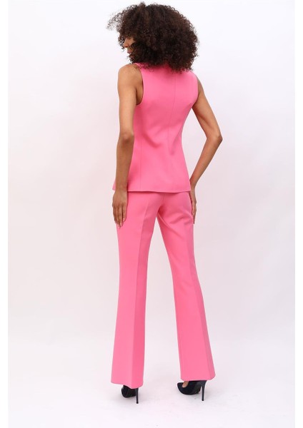 Uzun Klasik Yelek & Ispanyol Paça Pantolon Takım-Pembe indirimleri