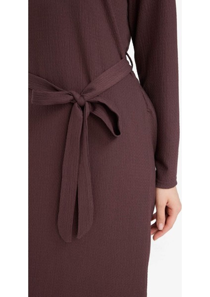 Regular Fit Bisiklet Yaka Bağlamalı Uzun Kollu Maxi Elbise D9063AX25SP indirimleri