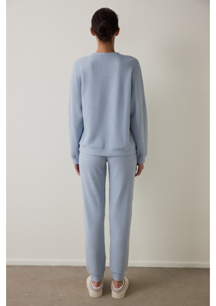 Açık Mavi Bisiklet Yaka Uzun Kollu Waffle Termal Etkili Pijama Takımı indirimleri