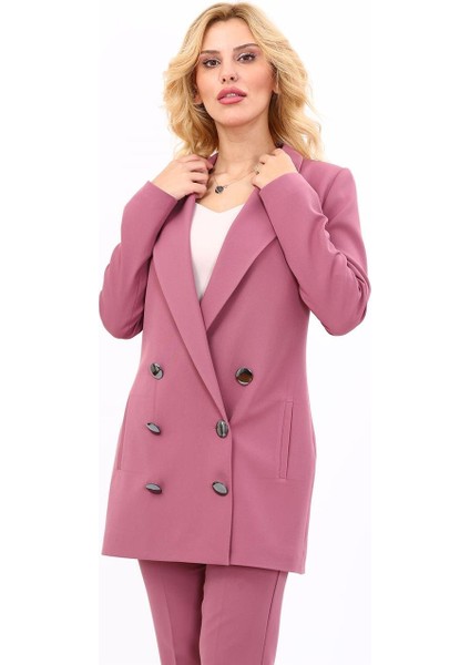 Erkek Yaka Kuruvaze Uzun Ceket-Rose