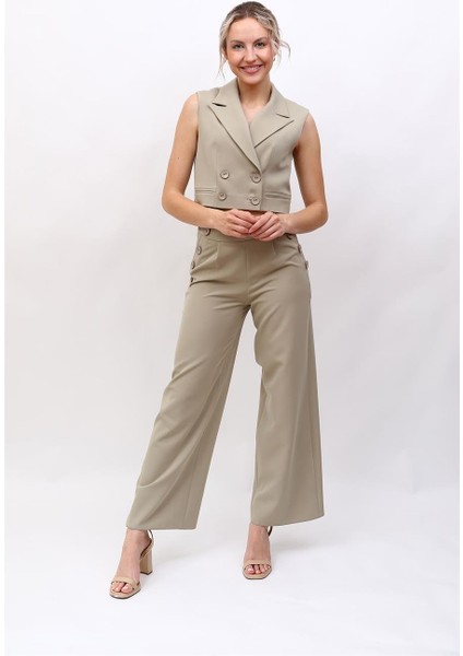 Crop Yelek & Düğmeli Bol Paça Pantolon Takım-Bambu fiyatları