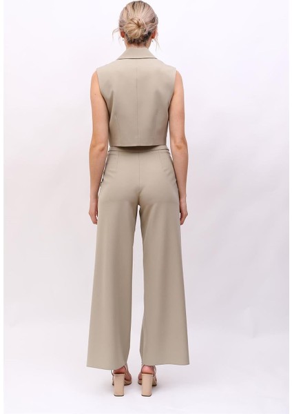 Crop Yelek & Düğmeli Bol Paça Pantolon Takım-Bambu modelleri