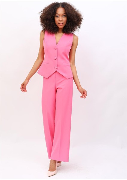 Klasik Yelek & Bol Paça Pantolon Takım-Pembe fiyatları