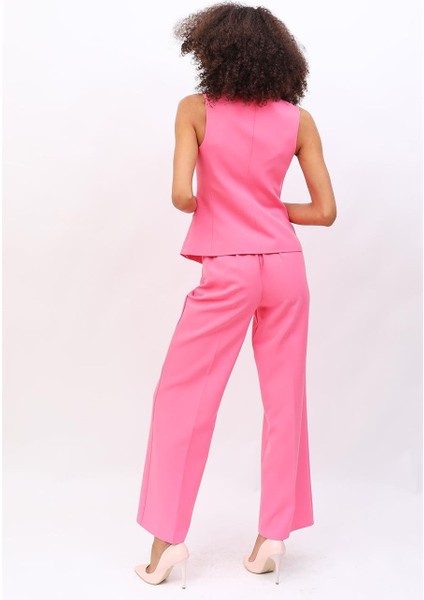 Klasik Yelek & Bol Paça Pantolon Takım-Pembe indirimleri