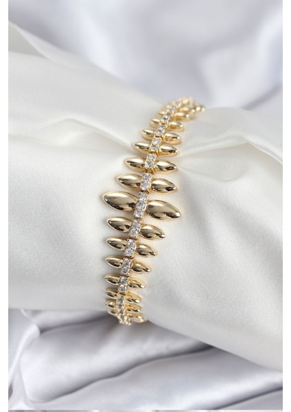 Pirinç Vıp Seri Gold Renk Sıralı Damla Model Kadın Bileklik