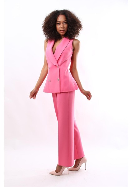 Abiye Yelek & Bol Paça Pantolon Takım-Pembe fırsatları