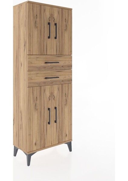 Arges Dolap 3 Raflı 2 Çekmeceli 4 Kapaklı 60X30X163 Çam-Çam fiyatları