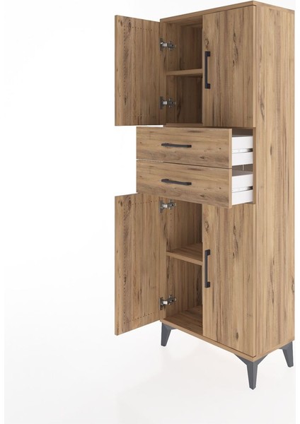 Arges Dolap 3 Raflı 2 Çekmeceli 4 Kapaklı 60X30X163 Çam-Çam fırsatları