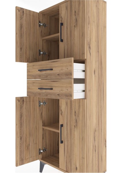 Arges Dolap 3 Raflı 2 Çekmeceli 4 Kapaklı 60X30X163 Çam-Çam indirimleri