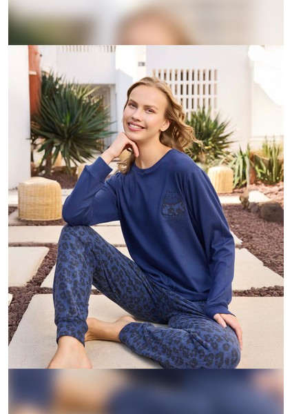 Kadın Asya Termal Leopar Lacivert Pijama Takım 0491 fiyatları