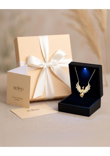 Anka Kuşu Premium Hediye Kutulu Gümüş Kolye
