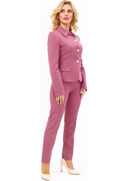 Peplum Ceket & Boru Paça Pantolon Takım-Rose fırsatları