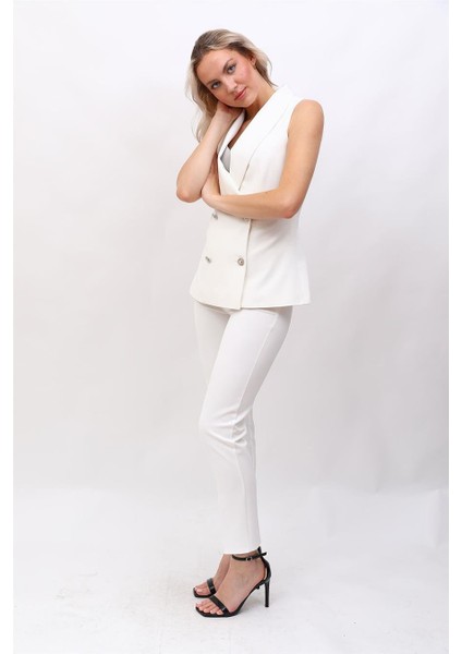 Abiye Yelek & Boru Paça Pantolon Takım-Beyaz fiyatları