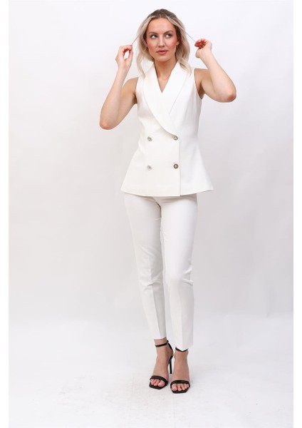 Abiye Yelek & Boru Paça Pantolon Takım-Beyaz modelleri