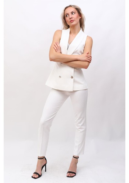 Abiye Yelek & Boru Paça Pantolon Takım-Beyaz fırsatları