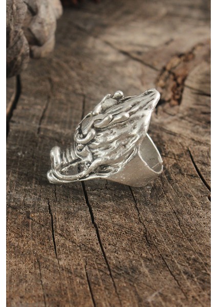 Antik Gümüş Renk Ejderha Kafası Model Ayarlanabilir Erkek Yüzük fiyatları