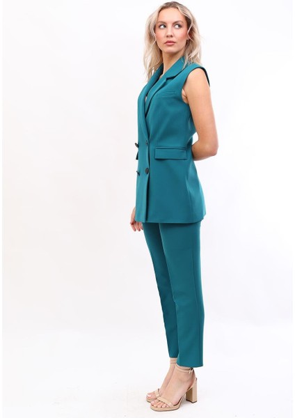 Blazer Yelek & Boru Paça Pantolon-Petrol modelleri