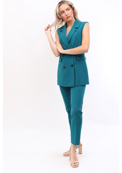 Blazer Yelek & Boru Paça Pantolon-Petrol indirimleri