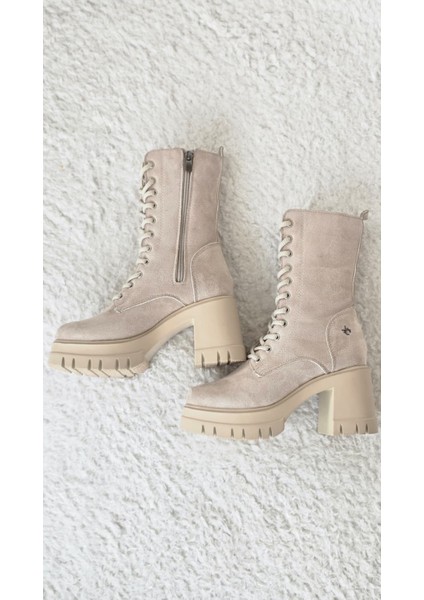 Melinta Kalın Topuklu Bağcıklı Kadın Bej Süet Bot fiyatları
