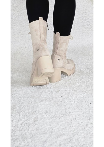 Melinta Kalın Topuklu Bağcıklı Kadın Bej Süet Bot indirimleri