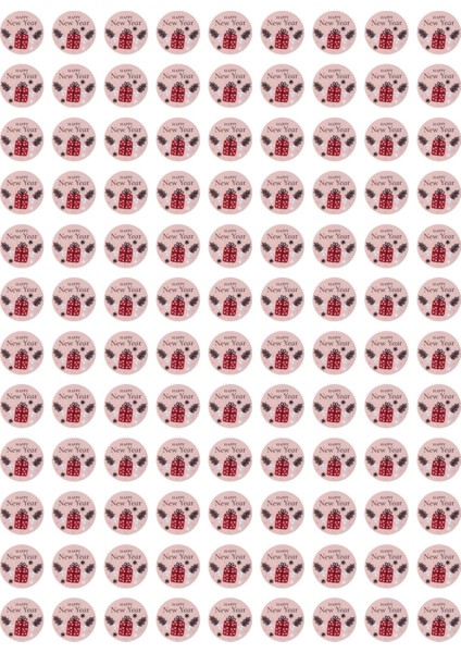 Yılbaşı Happy New Year Yazılı Sticker Seti, Yeni Yıl Hediye ve Paketleme Etiketi, 108 Adet, 33X33 mm
