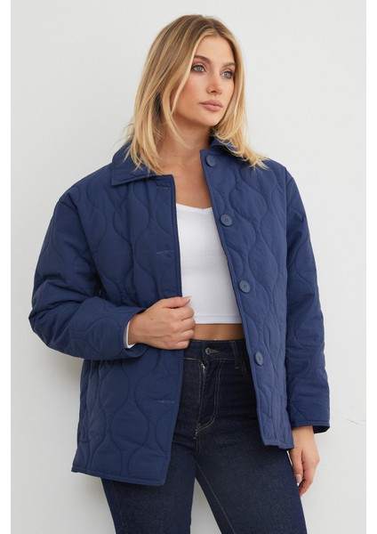 Su Yolu Desenli Oversize Düğmeli Mont modelleri