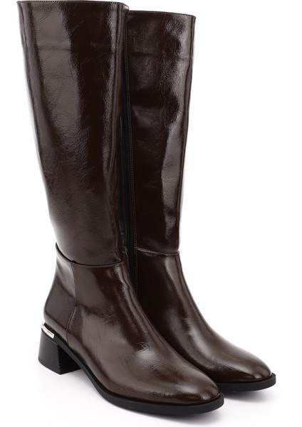 Kadın Kahverengi Fermuarlı Kalın Topuklu Çizme fiyatları