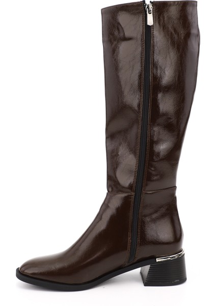 Kadın Kahverengi Fermuarlı Kalın Topuklu Çizme modelleri