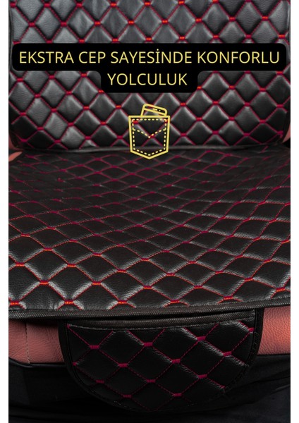 Ergonomik,ortopedik,suni Deri Kapitoneli Lüks Ototurco Oto Koltuk Kılıfı-Minderi (7li Tam Set)Siyah indirimleri