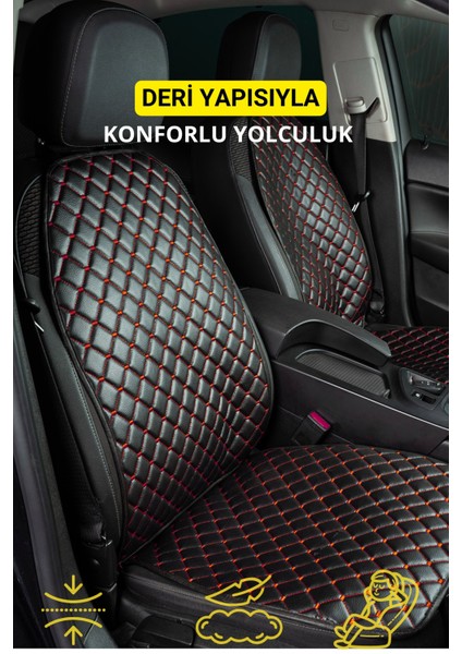 Ergonomik,ortopedik,suni Deri Kapitoneli Lüks Ototurco Oto Koltuk Kılıfı-Minderi (7li Tam Set)Siyah