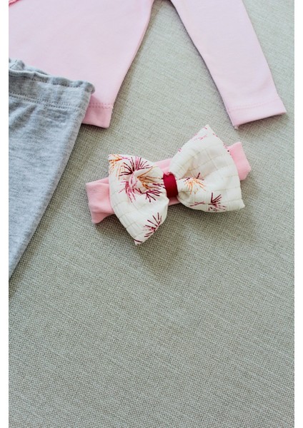 3-6 6-9 9-12 Ay Matmazel Yaka Fırfır Detaylı Bandanalı Uzun Kollu Sweat 3lü Kız Bebek Takımı fırsatları