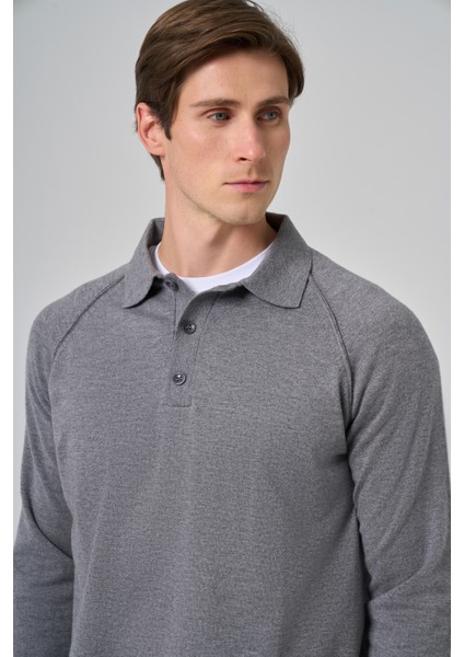 Erkek Gri Trend Core Spun Polo Yaka Dynamic Fit Rahat Kesim Triko modelleri