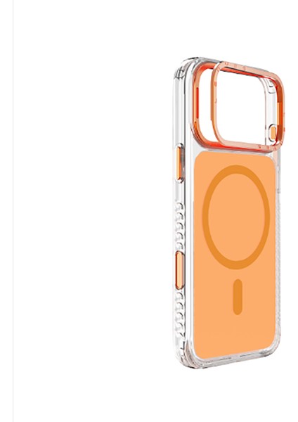 iPhone 17 Pro Max Kılıf M-Safeli Metal Kamera Çerçeveli Airbagli Lenyes CK221 Sert Pc Kapak Turuncu