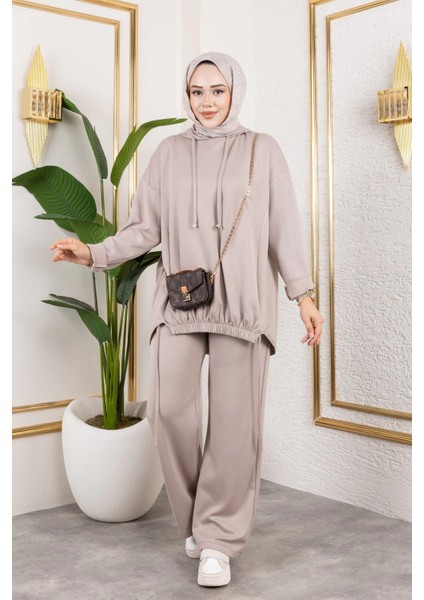 Modal Kumaş Bej Oversize Ikili Takım