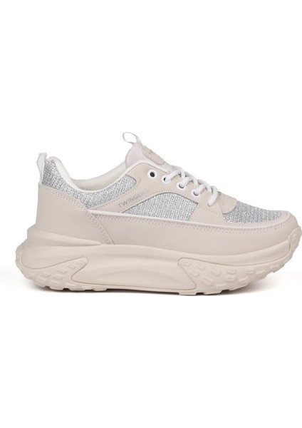 Kadın Kalın Tabanlı Bej Parlak Sneaker Spor Ayakkabı – Rahat, Şık ve Günlük Kullanıma Uygun fırsatları